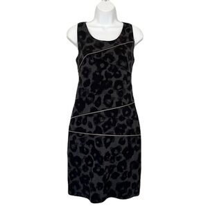 Michael Kors Grey & Black Leopard Zipper Detail Sleeveless Sheath Dress, Size 4